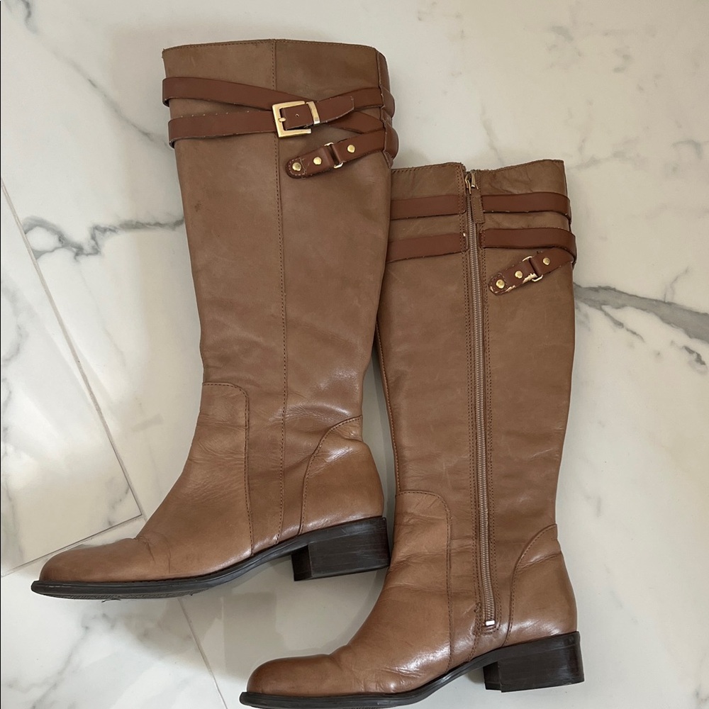 Franco Sarto Tan Brown Two-tone High Knee Boots